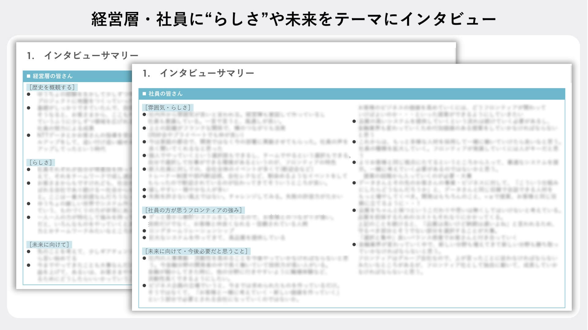 経営層・社員にらしさや未来をテーマにインタビュー